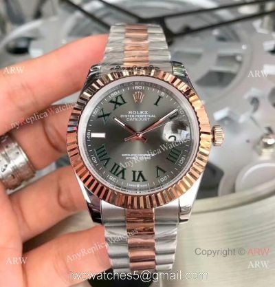 Copy Rolex Datejust Gray Dial 2-Tone Rose Gold President Watch 40mm watches