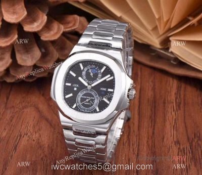 New Patek Philippe Nautilus Moon Phase Watch Stainless Steel Black Dial watches