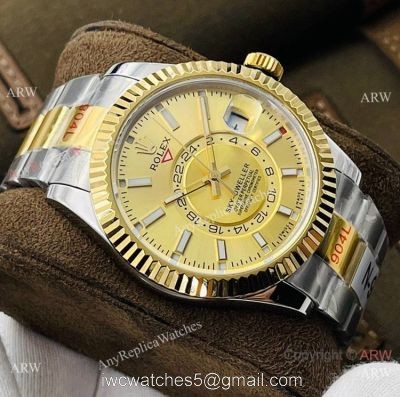 DR Factory Swiss Replica Rolex Sky-Dweller 42mm Watch Two Tone Black Dial watches
