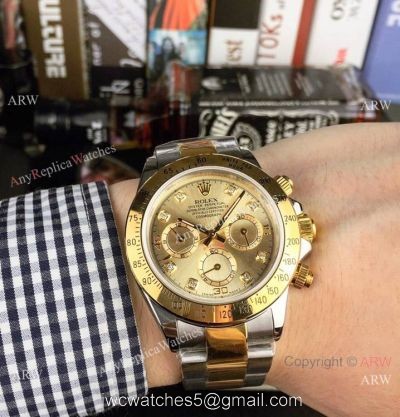 Copy Rolex Two Tone Daytona 40mm Watch Gold Dial with Diamond Gold Rolex Daytona Replica watches