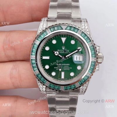 Noob Factory Swiss 3135 Replica Rolex Hulk Submariner Stainless Steel Diamond Bezel Watch watches
