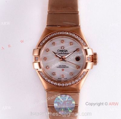 Swiss Replica Omega Constellation Rose Gold Diamond 27mm Watch 2019 New watches