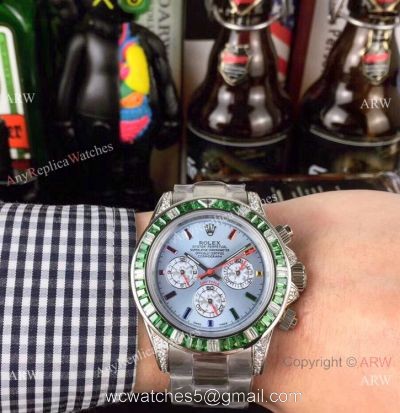 Rolex Daytona Stainless Steel Glacier blue Dial Fake Rolex with Diamond Bezel Men Watch watches