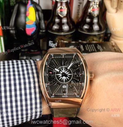 New Replica Franck Muller Vanguard Yachting watch Rose Gold Gray Gummy Strap watches
