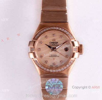 Swiss Copy Omega Constellation Rose Gold 27mm lady Watch 8521 Movement watches