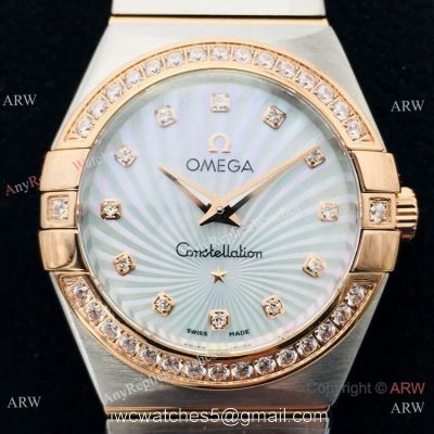 (VS) Replica Omega Constellation 2-Tone Rose Gold Diamond Watch with Quartz Movement watches