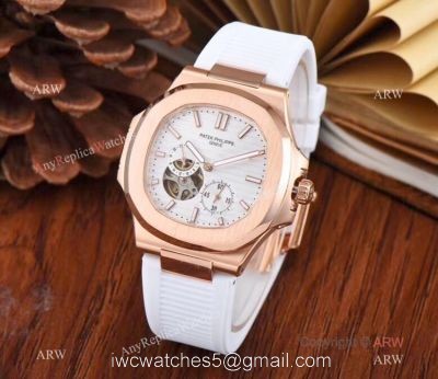 Copy Patek Philippe Nautilus Flying Tourbillon 42mm Watch White Rubber Band watches