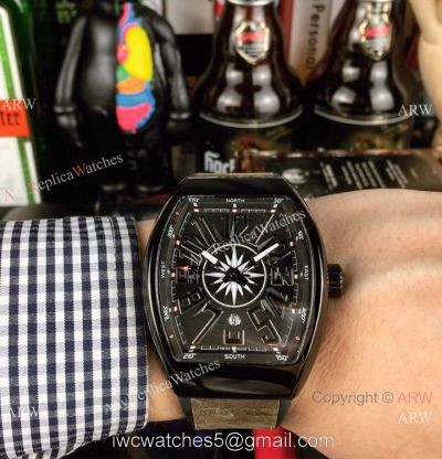 Replica Franck Muller Vanguard Yachting watch Black Dial Gray Gummy Band watches