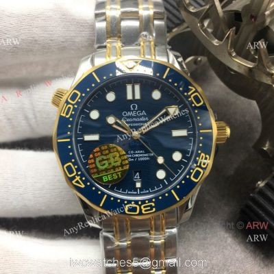 GB Factory Seamaster Diver 300M James Bond Replica Watch 2-Tone Blue Ceramic Omega 8800 Movement watches