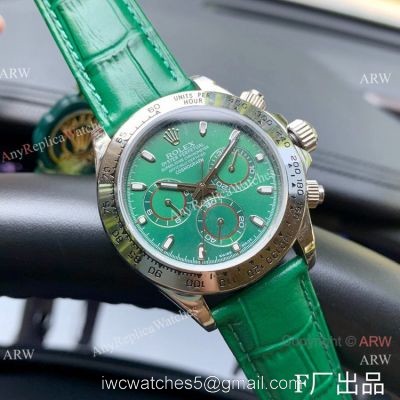Rolex Daytona 42mm Watch SS Green Dial Green Leather Strap watches