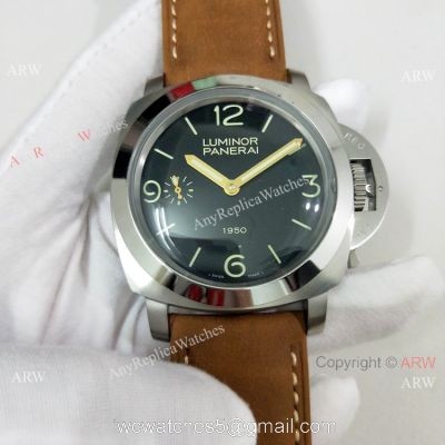 Copy Panerai Luminor PAM00127 Watch Black Dial Brown Leather Band watches