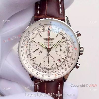 JF FACTORY Breitling Navitimer 01 Men Watch White Dial Brown Leather Strap watches