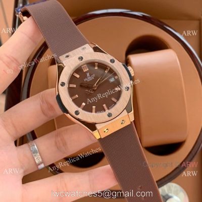 Copy Hublot Classic Fusion Lady Quartz Watch Rose Gold Brown Face watches