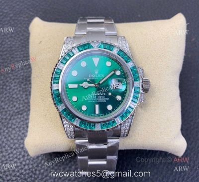 KS Factory Swiss Replica Rolex Submariner Green Dial Sapphire And Diamond Watch watches