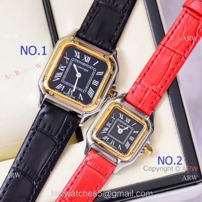 Copy Cartier Panthere de 2-Tone Black Face Quartz Watch 27mm 22mm watches