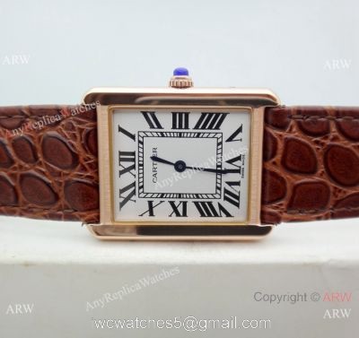 Replica Cartier Tank Solo Rose Gold Brown Leather Strap Watch 27mm watches