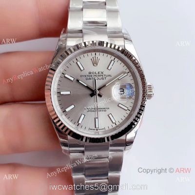 Swiss Copy Rolex Datejust 36mm SS Grey Dial Watch Rolex EW Factory 3235 316L Steel watches