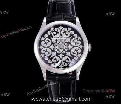 New 5088 Patek Philippe Calatrava Engraved Black Dial Replica Watches 38mm watches