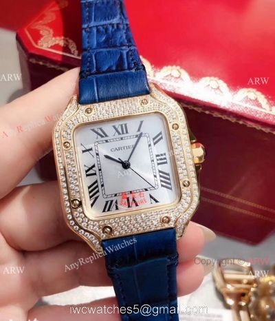 New Cartier Santos 100 Diamond Replica Watch Yellow Gold Diamond watches