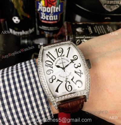 Copy Franck Muller Platinum Rotor Diamond Case White Dial Watch watches