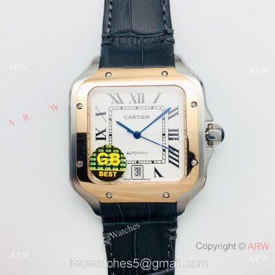 (GB) Swiss Replica Cartier Santos de Watch Two Tone Rose Gold White Dial watches