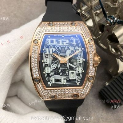 Super Clone Richard Mille AAA RM 67-01 Extra Flat Rose Gold Diamond Watch watches