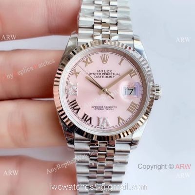 EWF Replica Rolex Oyster Perpetual Datejust Watch Pink Dial with VI IX Diamond watches