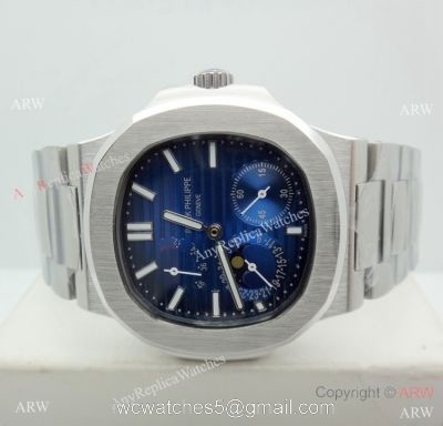 Swiss AAA Grade Patek Philippe Nautilus power reserve Watch SS Blue Face watches