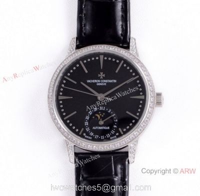 (VC) Swiss 2824-2 Vacheron Constantin Copy Watch Black Moon phase Dial watches