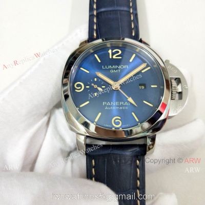 High Quality Panerai Luminor GMT PAM00320 Watch Blue Dial Blue Leather Strap watches