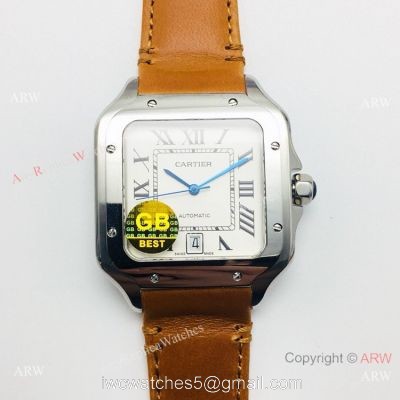 (GB) SWISS Replica Cartier Santos De SS Brown Leather Strap Watch watches
