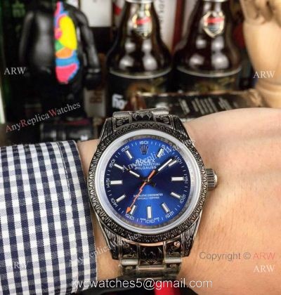 New Style Rolex Milgauss Blue Replica Watch Black Tattoo Case 40mm watches