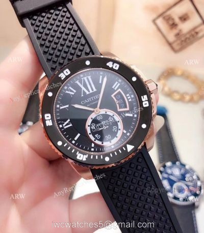 Copy Cartier Calibre De Diver Rose Gold Black Face Watches watches