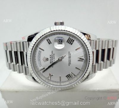 (EW) Replica Rolex DayDate II Stainless Steel Silver Face Watch Swiss ETA3255 watches