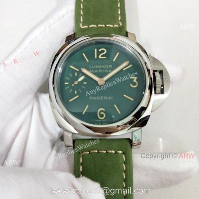 Luminor Marina Panerai Pam111 Copy Watch Green Face Leather Strap watches