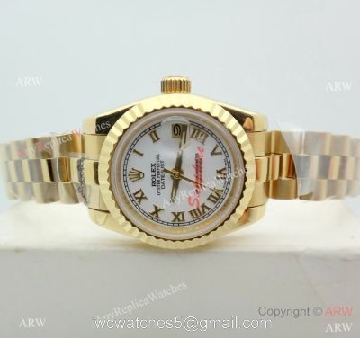 Copy Rolex Datejust Gold White Face Presidential Watch 26mm for Lady watches