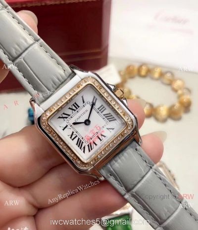 Fake Cartier Panthere de Cartier 27mm Watch 2 Tone Gray Leather Strap watches