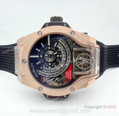 AAA Replica Hublot MP-09 Tourbillon Bi-Axis 49mm Watch Rose Gold Quartz Movement watches