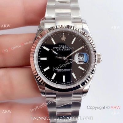 Swiss Knockoff Rolex Datejust EW Factory 3235 Black Dial Watch 36mm watches
