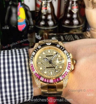 New Rolex GMT Master 2 Rainbow Bezel Yellow Gold Watch Any Watch Replica watches