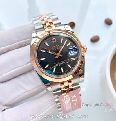 New Replica Rolex oyster perpetual Datejust Watch 2-Tone Rose Gold Black Dial watches