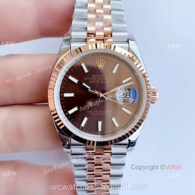 EW factory Replica Rolex Oyster Perpetual Datejust 2T Rose Gold Jubilee Chocolate Dial Watch 36MM watches