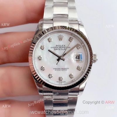Swiss Grade Rolex Datejust 36mm SS White MOP Dial Watch Rolex EW Factory Swiss 3235 316L watches