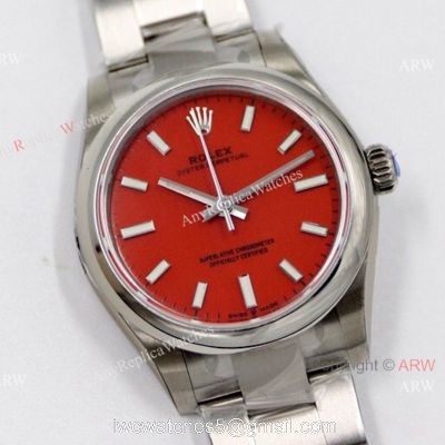 EW Factory 31mm Swiss Grade Replica Rolex Oyster Perpetual Watch Stainless Steel Red Dial watches