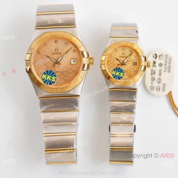 Swiss Quality Omega Double Eagle Couple Watches Copy 2-Tone Champagne Dial watches