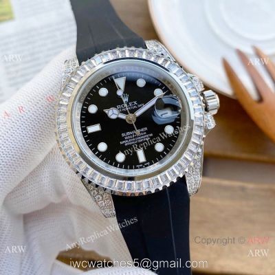 AAA Replica Rolex Submariner Diamond Watches SS Black Rubber Strap watches