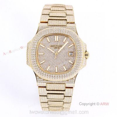 Iced Out Patek Philippe 5719 Patek Philippe Nautilus Bust Down All Gold Watch Replica watches