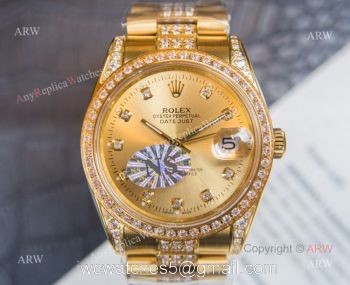 Swiss Copy Yellow Gold Rolex Datejust Diamond Watches For Men watches