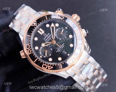 (TW)Swiss Copy Omega Seamaster 300m Two Tone Chronograph Watch with Black Wave Dial watches