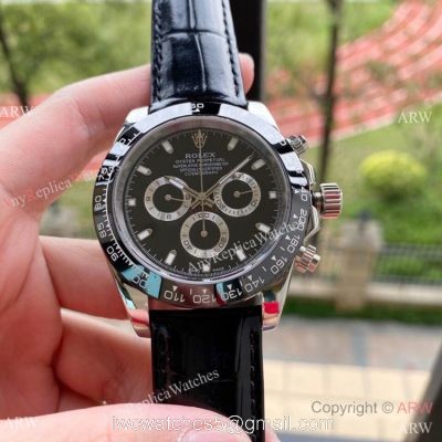 Rolex Cosmograph Daytona Black Ceramic Leather Strap Watch 43mm watches